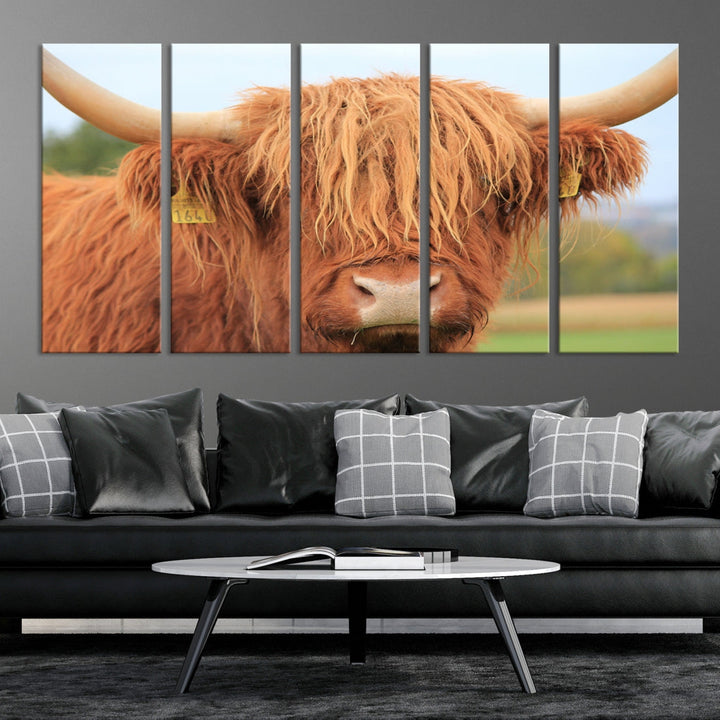 Highland Cow Close-up Canvas Wall Art Print Multi Panel Extra Large Canvas Set Framed Ready to Hang Artwork