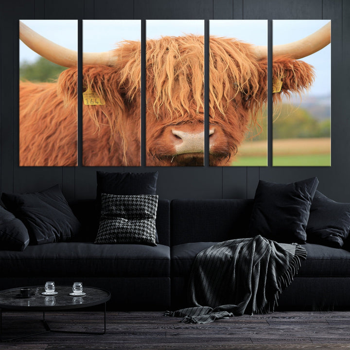 Highland Cow Close-up Canvas Wall Art Print Multi Panel Extra Large Canvas Set Framed Ready to Hang Artwork