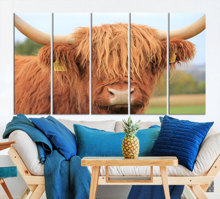 Highland Cow Close-up Canvas Wall Art Print Multi Panel Extra Large Canvas Set Framed Ready to Hang Artwork