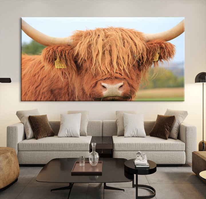 Highland Cow Close-up Canvas Wall Art Print Multi Panel Extra Large Canvas Set Framed Ready to Hang Artwork