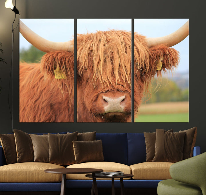 Highland Cow Close-up Canvas Wall Art Print Multi Panel Extra Large Canvas Set Framed Ready to Hang Artwork