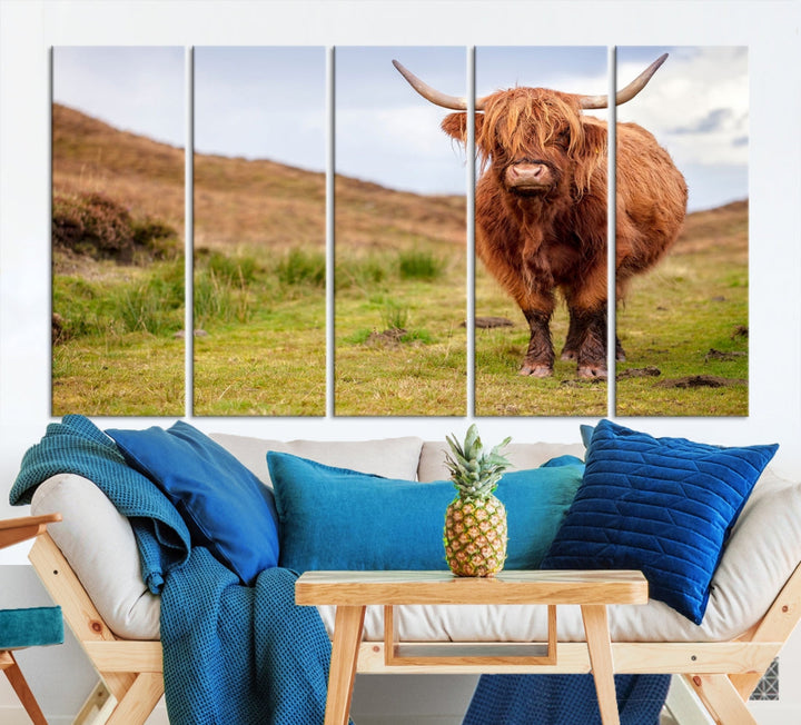 Highland Cow Large Animal Canvas Wall Art Texas Cow Canvas Art Cattle Photograph Art Canvas Picture Animal Art Print