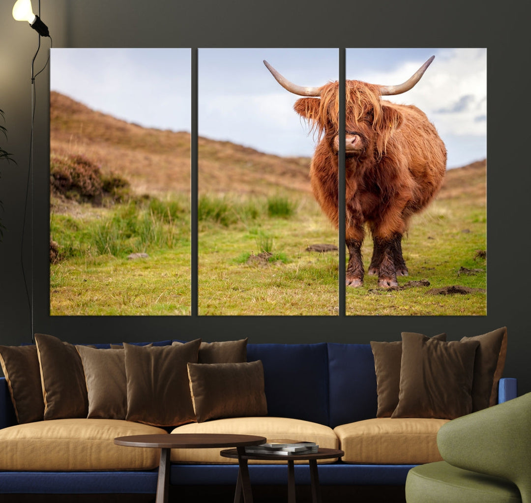 Highland Cow Large Animal Canvas Wall Art Texas Cow Canvas Art Cattle Photograph Art Canvas Picture Animal Art Print Home Decor Farmhouse Art Multi Panel Framed Wall Art Canvas Print