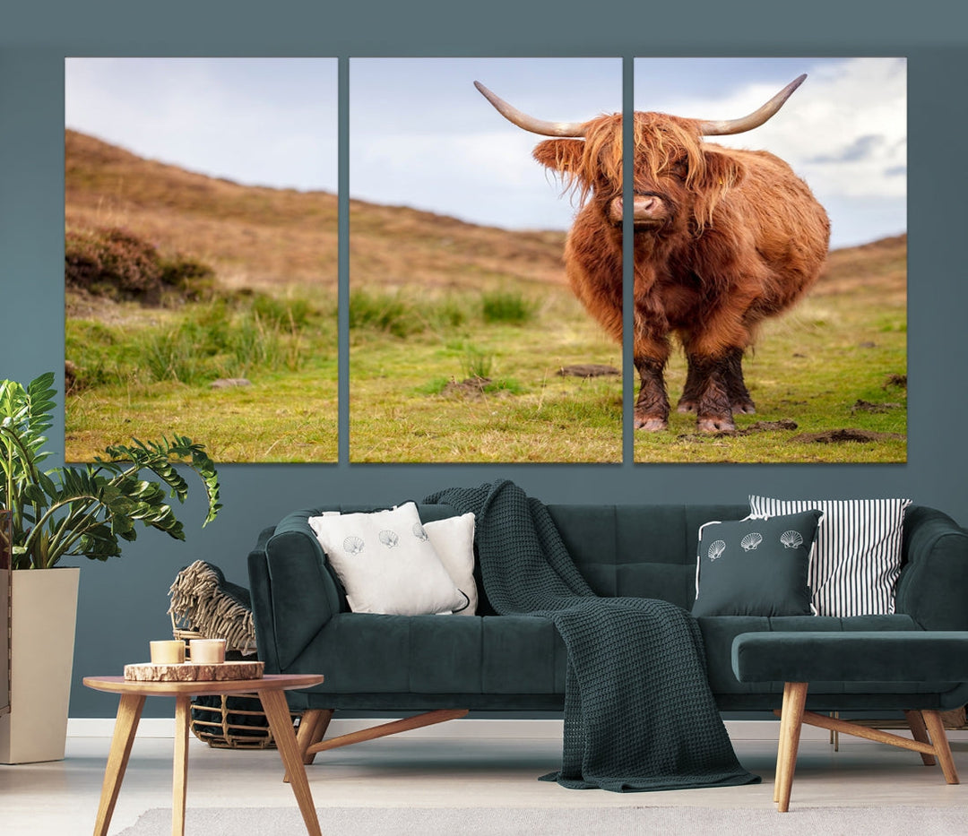 Highland Cow Large Animal Canvas Wall Art Texas Cow Canvas Art Cattle Photograph Art Canvas Picture Animal Art Print Home Decor Farmhouse Art Multi Panel Framed Wall Art Canvas Print