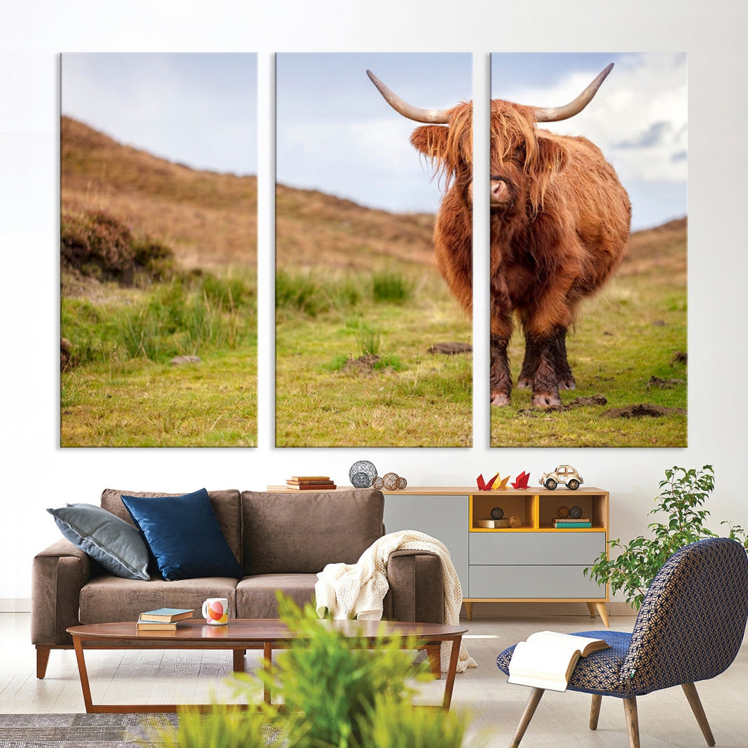 Highland Cow Large Animal Canvas Wall Art Texas Cow Canvas Art Cattle Photograph Art Canvas Picture Animal Art Print Home Decor Farmhouse Art Multi Panel Framed Wall Art Canvas Print