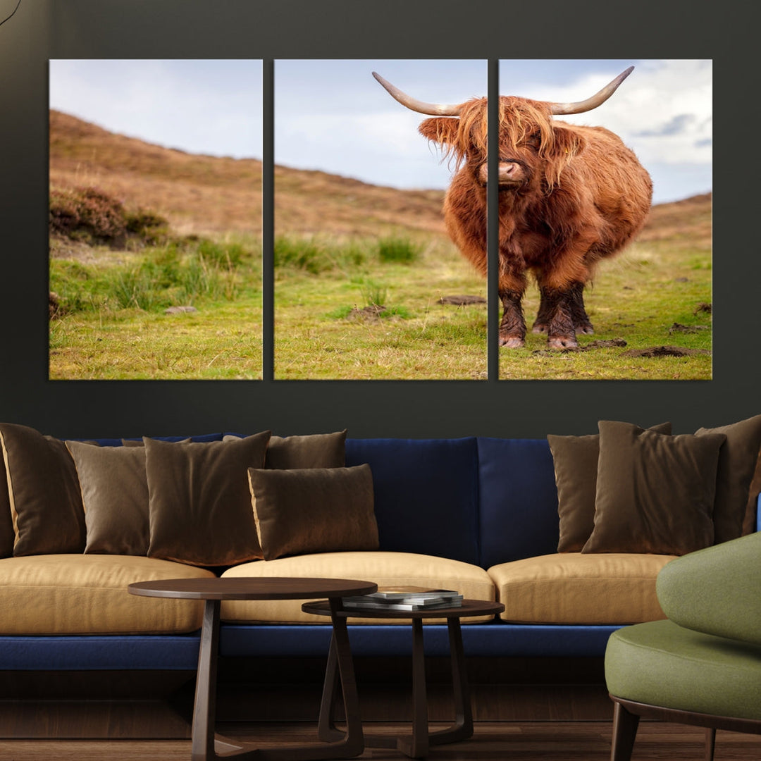 Highland Cow Large Animal Canvas Wall Art Texas Cow Canvas Art Cattle Photograph Art Canvas Picture Animal Art Print Home Decor Farmhouse Art Multi Panel Framed Wall Art Canvas Print