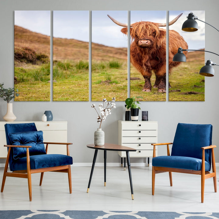 Highland Cow Large Animal Canvas Wall Art Texas Cow Canvas Art Cattle Photograph Art Canvas Picture Animal Art Print Home Decor Farmhouse Art Multi Panel Framed Wall Art Canvas Print