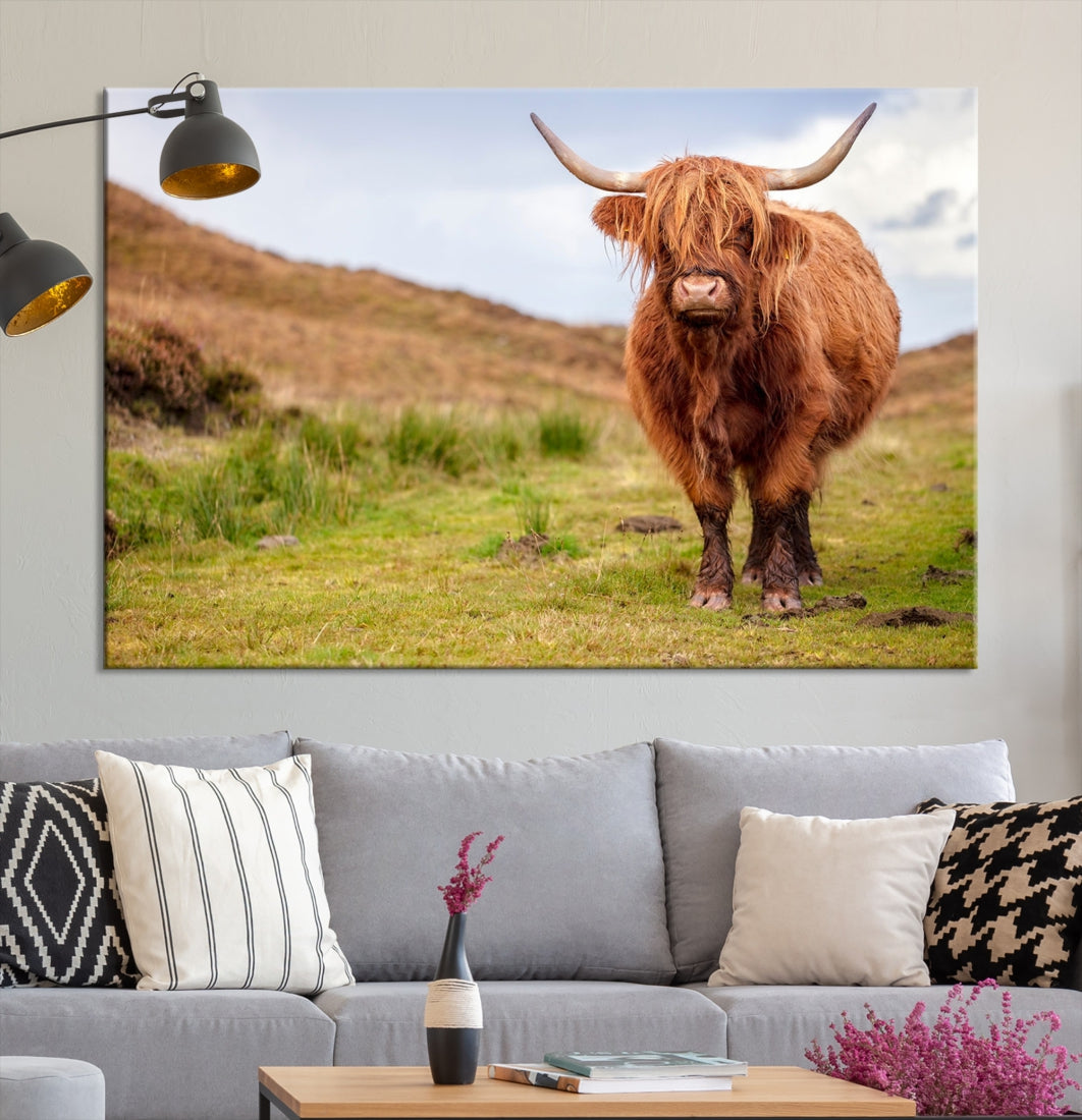 Highland Cow Large Animal Canvas Wall Art Texas Cow Canvas Art Cattle Photograph Art Canvas Picture Animal Art Print Home Decor Farmhouse Art Multi Panel Framed Wall Art Canvas Print