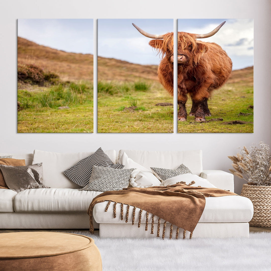 Highland Cow Large Animal Canvas Wall Art Texas Cow Canvas Art Cattle Photograph Art Canvas Picture Animal Art Print Home Decor Farmhouse Art Multi Panel Framed Wall Art Canvas Print