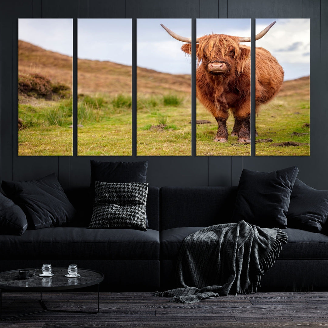 Highland Cow Large Animal Canvas Wall Art Texas Cow Canvas Art Cattle Photograph Art Canvas Picture Animal Art Print Home Decor Farmhouse Art Multi Panel Framed Wall Art Canvas Print