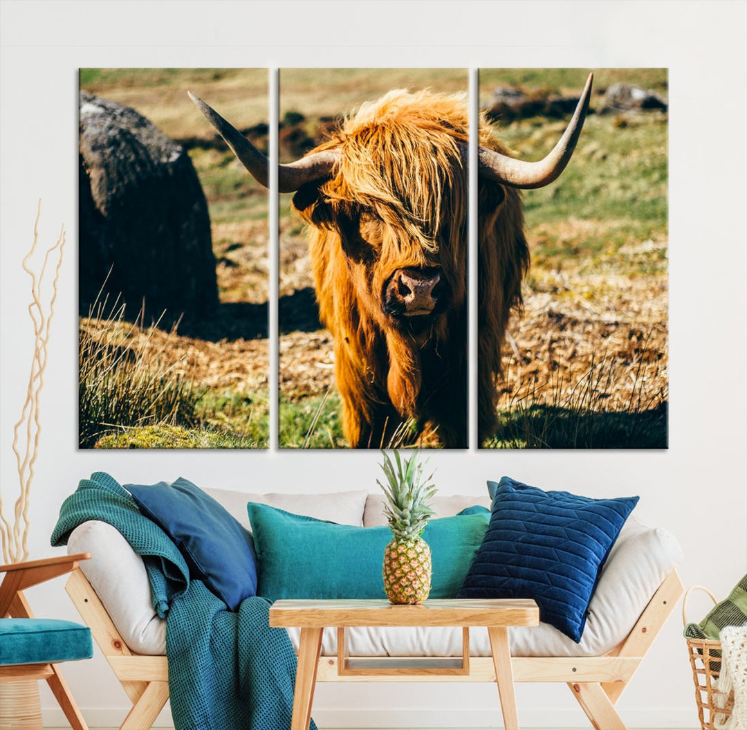 Highland Cow Large Canvas Wall Art Print Nature Photo Animal Canvas Art Landscape Art Cow Print Framed Ready to Hang