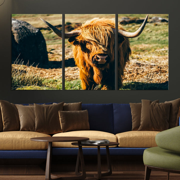 Highland Cow Large Canvas Wall Art Print Nature Photo Animal Canvas Art Landscape Art Cow Print Framed Ready to Hang