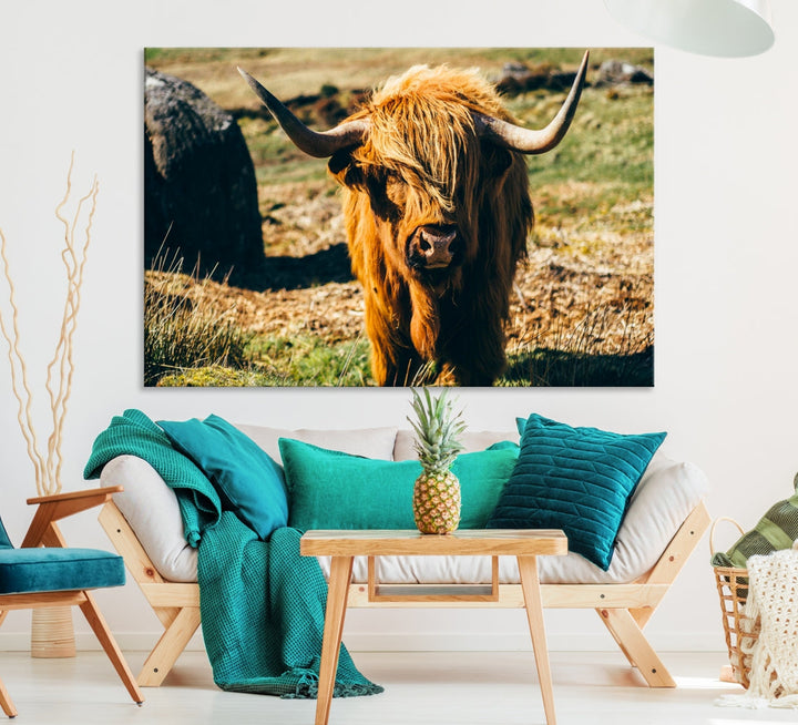 Highland Cow Large Canvas Wall Art Print Nature Photo Animal Canvas Art Landscape Art Cow Print Framed Ready to Hang