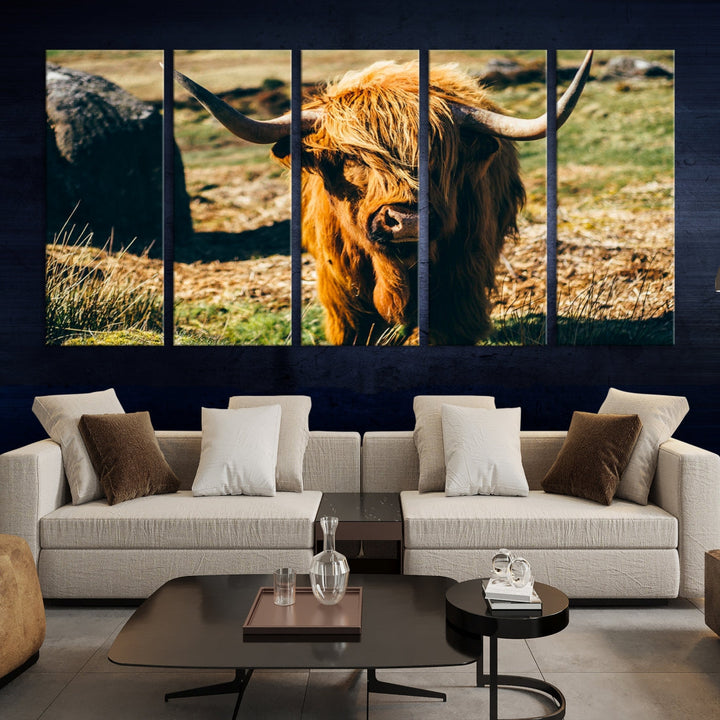 Highland Cow Large Canvas Wall Art Print Nature Photo Animal Canvas Art Landscape Art Cow Print Framed Ready to Hang