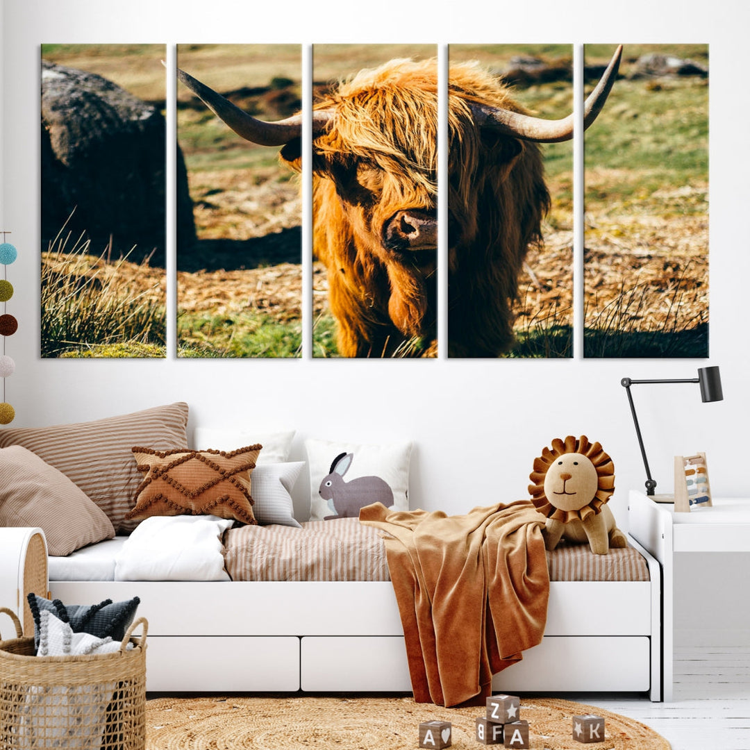 Highland Cow Large Canvas Wall Art Print Nature Photo Animal Canvas Art Landscape Art Cow Print Framed Ready to Hang