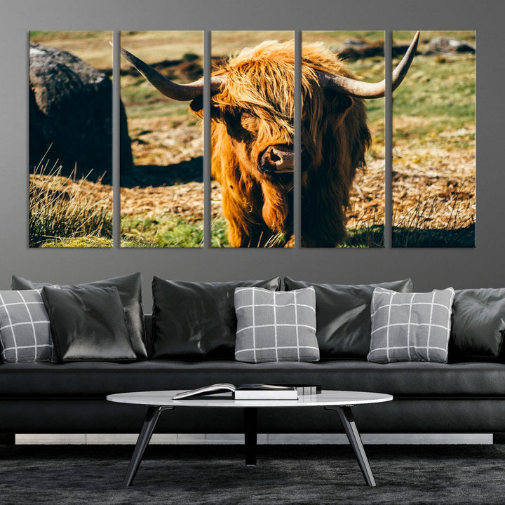 Highland Cow Large Canvas Wall Art Print Nature Photo Animal Canvas Art Landscape Art Cow Print Framed Ready to Hang