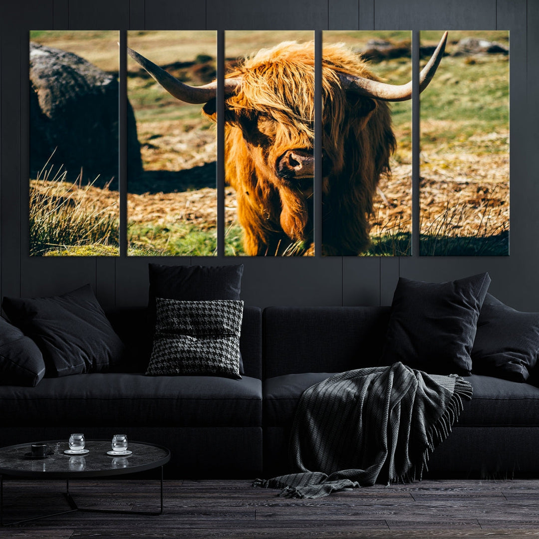 Highland Cow Large Canvas Wall Art Print Nature Photo Animal Canvas Art Landscape Art Cow Print Framed Ready to Hang