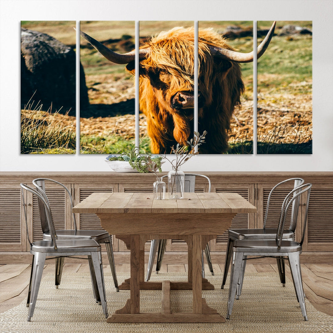 Highland Cow Large Canvas Wall Art Print Nature Photo Animal Canvas Art Landscape Art Cow Print Framed Ready to Hang