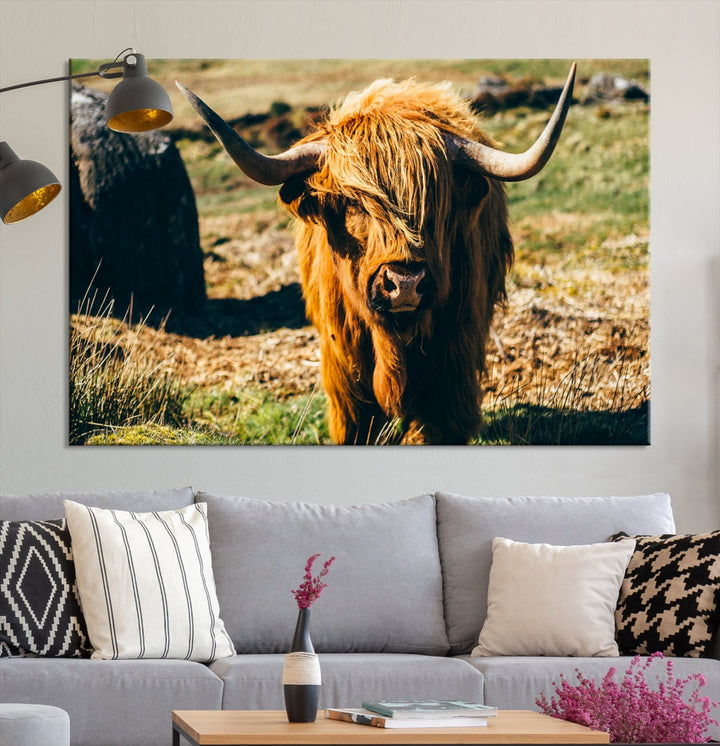 Highland Cow Large Canvas Wall Art Print Nature Photo Animal Canvas Art Landscape Art Cow Print Framed Ready to Hang