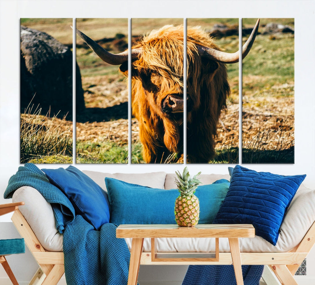 Highland Cow Large Canvas Wall Art Print Nature Photo Animal Canvas Art Landscape Art Cow Print Framed Ready to Hang