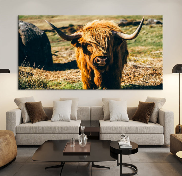 Highland Cow Large Canvas Wall Art Print Nature Photo Animal Canvas Art Landscape Art Cow Print Framed Ready to Hang