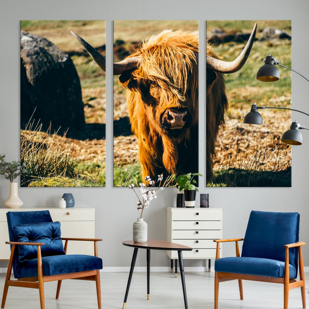 Highland Cow Large Canvas Wall Art Print Nature Photo Animal Canvas Art Landscape Art Cow Print Framed Ready to Hang