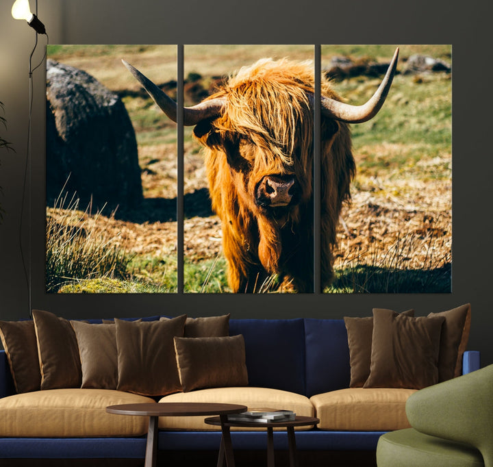 Highland Cow Large Canvas Wall Art Print Nature Photo Animal Canvas Art Landscape Art Cow Print Framed Ready to Hang