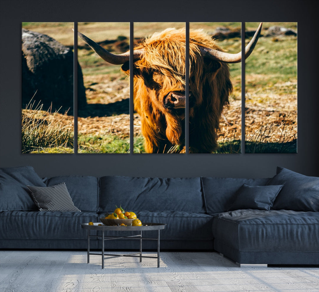 Highland Cow Large Canvas Wall Art Print Nature Photo Animal Canvas Art Landscape Art Cow Print Framed Ready to Hang Multi Panel Artwork for Farmhouse Ranch Farm Mountain Home Decor