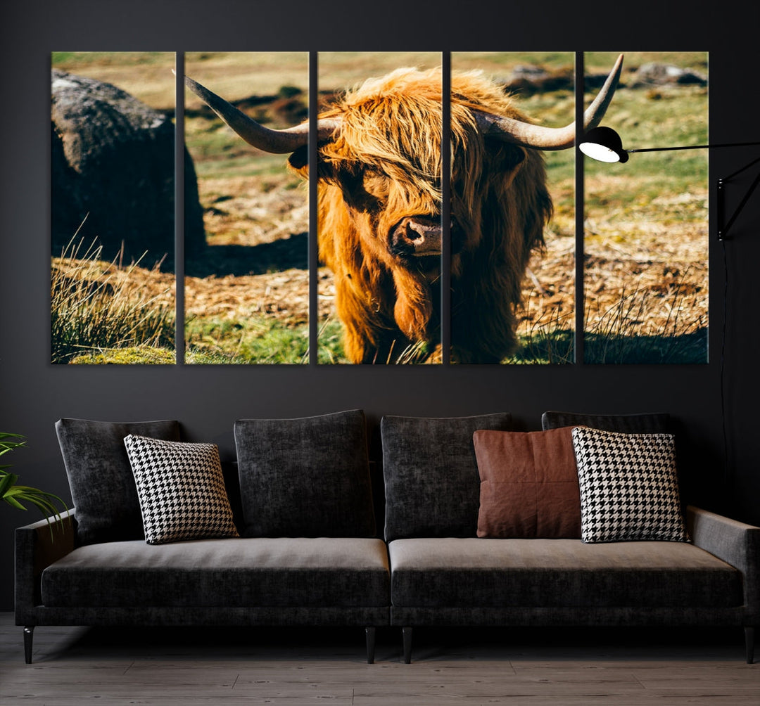 Highland Cow Large Canvas Wall Art Print Nature Photo Animal Canvas Art Landscape Art Cow Print Framed Ready to Hang Multi Panel Artwork for Farmhouse Ranch Farm Mountain Home Decor