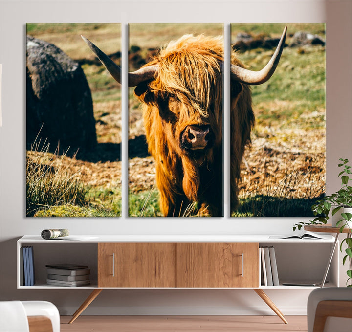 Highland Cow Large Canvas Wall Art Print Nature Photo Animal Canvas Art Landscape Art Cow Print Framed Ready to Hang Multi Panel Artwork for Farmhouse Ranch Farm Mountain Home Decor