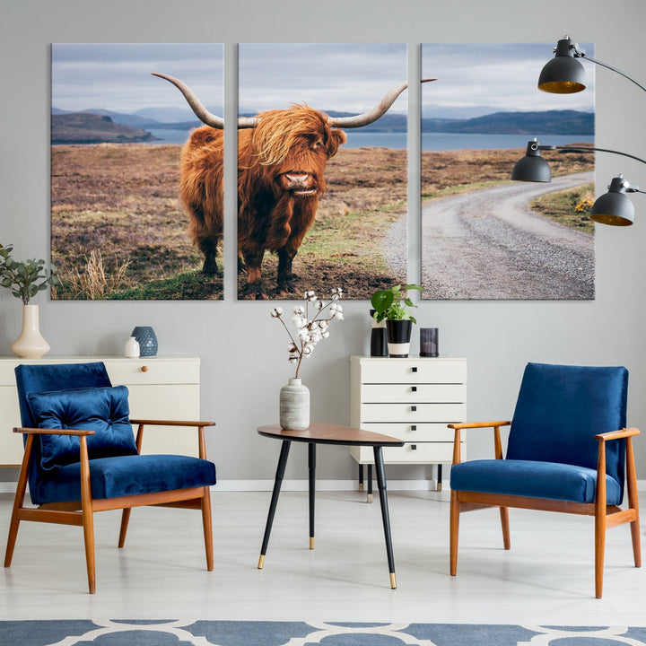 Highland Cow Large Canvas Wall Art Print Nature Photography Art Landscape Wall Art Home Decor Cattle Canvas Print Animal