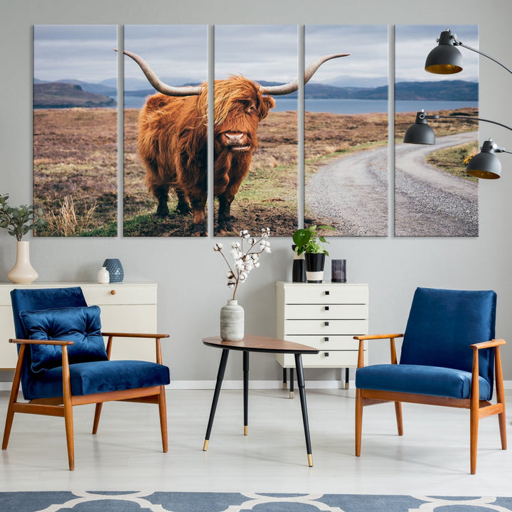 Highland Cow Large Canvas Wall Art Print Nature Photography Art Landscape Wall Art Home Decor Cattle Canvas Print Animal Art Living Room Wall Art Framed Original Canvas Art Birthday Gift