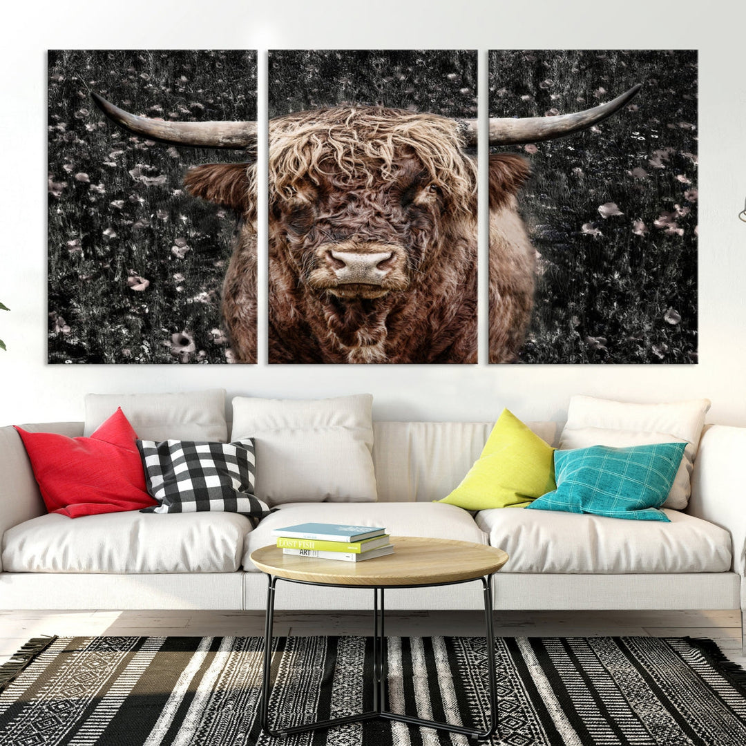 Highland Cow Photography Canvas Wall Art Print Animal Wall Art Painting Large Cow Canvas Print Home Office Ranch Farm