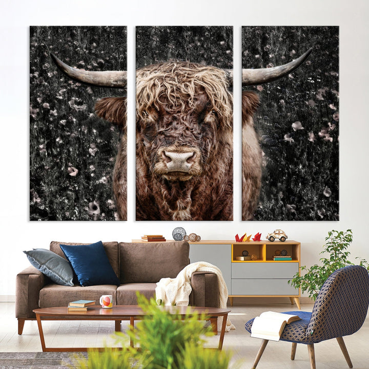 Highland Cow Photography Canvas Wall Art Print Animal Wall Art Painting Large Cow Canvas Print Home Office Ranch Farm