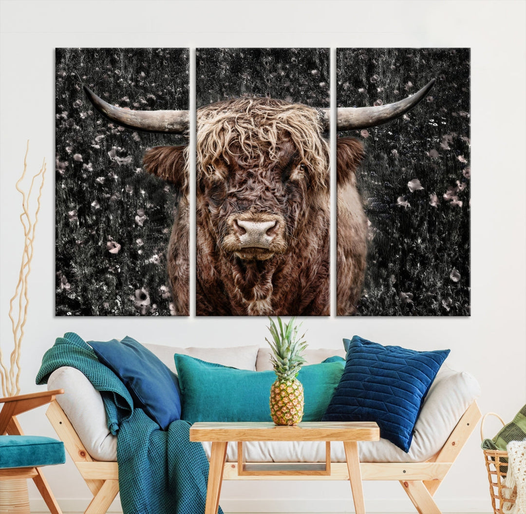 Highland Cow Photography Canvas Wall Art Print Animal Wall Art Painting Large Cow Canvas Print Home Office Ranch Farm