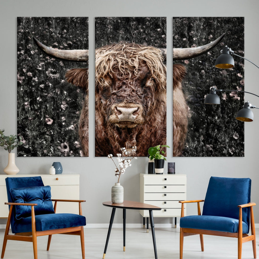 Highland Cow Photography Canvas Wall Art Print Animal Wall Art Painting Large Cow Canvas Print Home Office Ranch Farm Decoration Framed Ready to Hang Animal Canvas Art Nature Photo Art