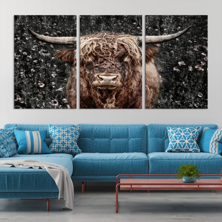 Highland Cow Photography Canvas Wall Art Print Animal Wall Art Painting Large Cow Canvas Print Home Office Ranch Farm Decoration Framed Ready to Hang Animal Canvas Art Nature Photo Art