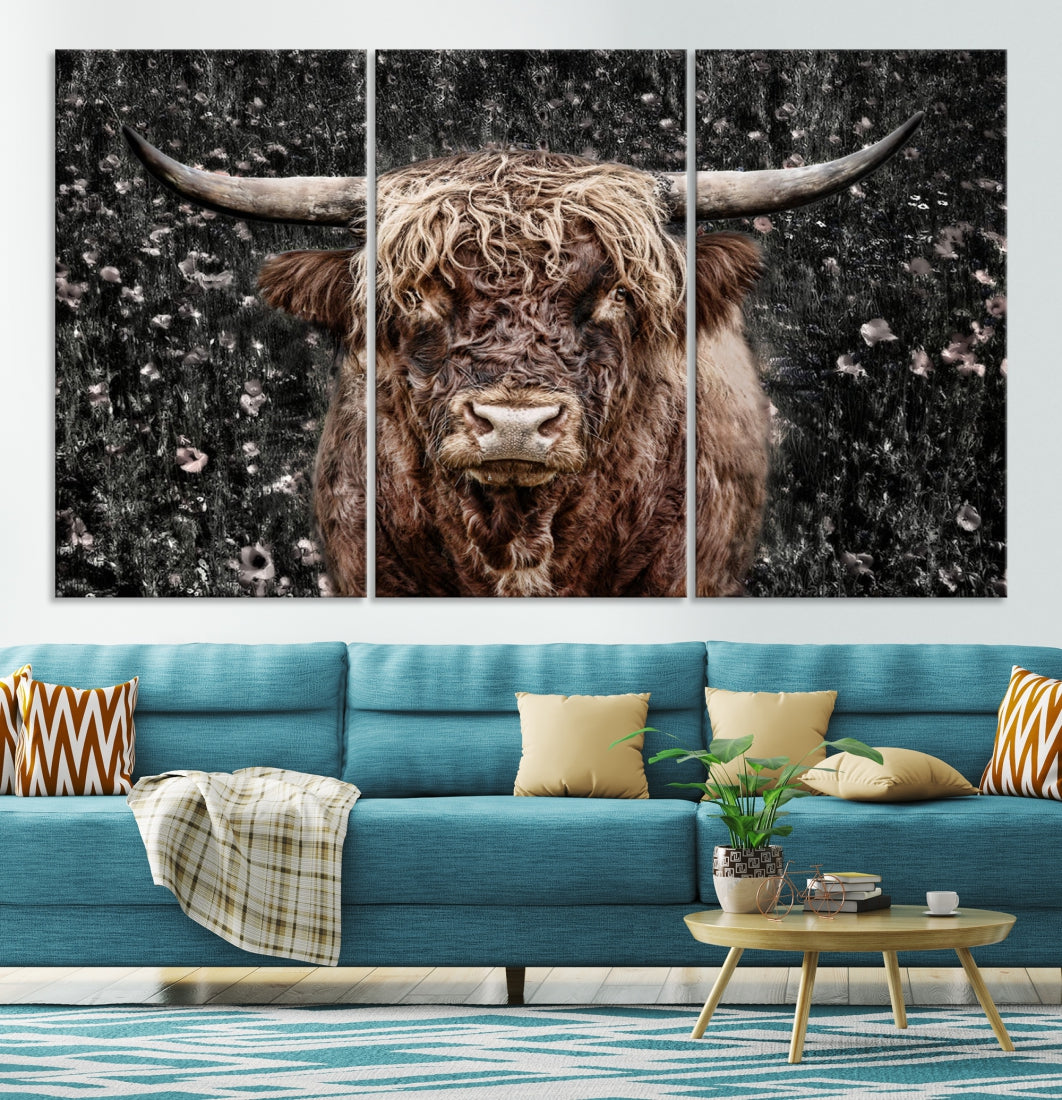 Highland Cow Photography Canvas Wall Art Print Animal Wall Art Painting Large Cow Canvas Print Home Office Ranch Farm Decoration Framed Ready to Hang Animal Canvas Art Nature Photo Art