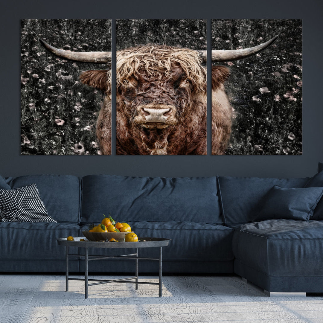 Highland Cow Photography Canvas Wall Art Print Animal Wall Art Painting Large Cow Canvas Print Home Office Ranch Farm Decoration Framed Ready to Hang Animal Canvas Art Nature Photo Art