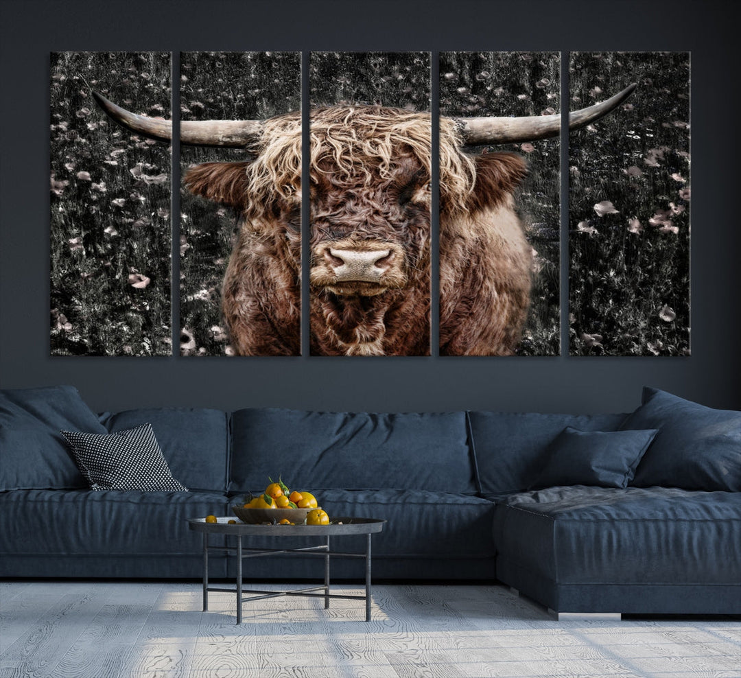 Highland Cow Photography Canvas Wall Art Print Animal Wall Art Painting Large Cow Canvas Print Home Office Ranch Farm Decoration Framed Ready to Hang Animal Canvas Art Nature Photo Art