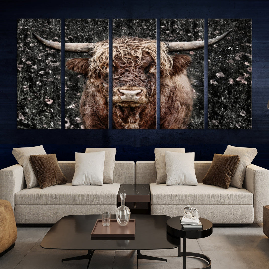 Highland Cow Photography Canvas Wall Art Print Animal Wall Art Painting Large Cow Canvas Print Home Office Ranch Farm Decoration Framed Ready to Hang Animal Canvas Art Nature Photo Art