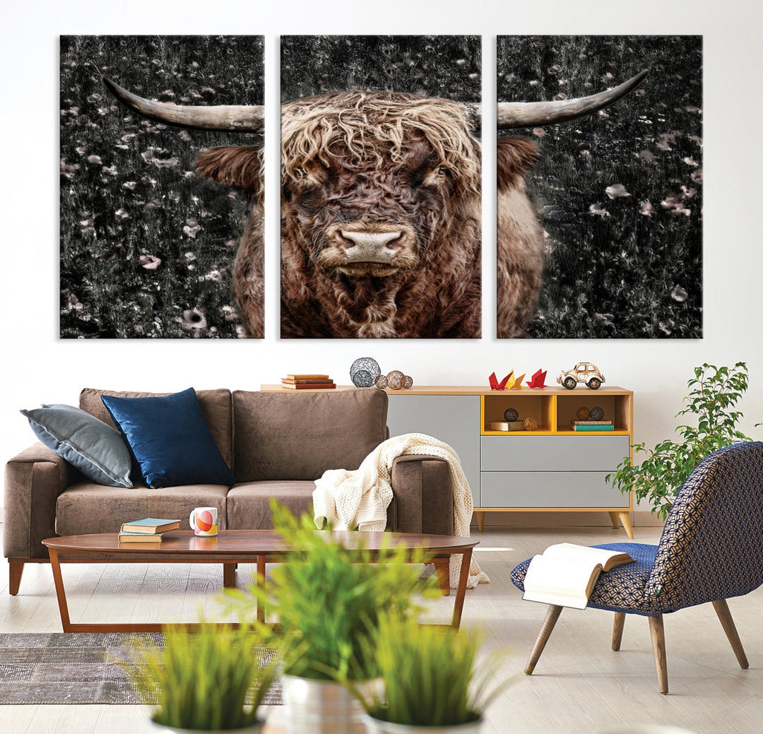 Highland Cow Photography Canvas Wall Art Print Animal Wall Art Painting Large Cow Canvas Print Home Office Ranch Farm Decoration Framed Ready to Hang Animal Canvas Art Nature Photo Art