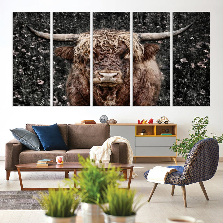 Highland Cow Photography Canvas Wall Art Print Animal Wall Art Painting Large Cow Canvas Print Home Office Ranch Farm Decoration Framed Ready to Hang Animal Canvas Art Nature Photo Art