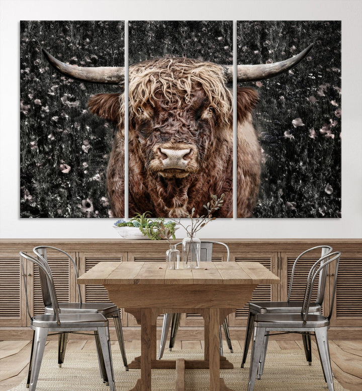 Highland Cow Photography Canvas Wall Art Print Animal Wall Art Painting Large Cow Canvas Print Home Office Ranch Farm Decoration Framed Ready to Hang Animal Canvas Art Nature Photo Art