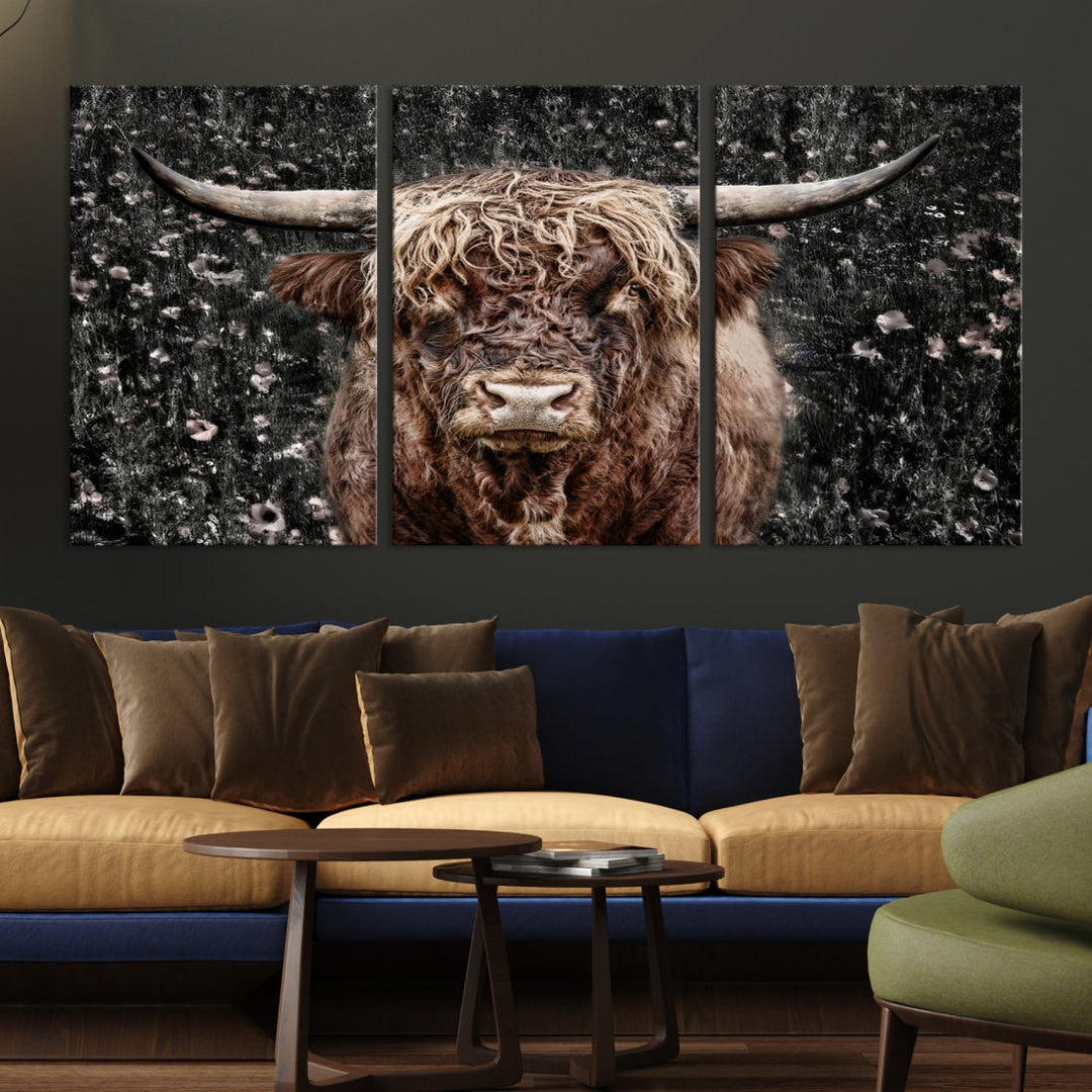 Highland Cow Photography Canvas Wall Art Print Animal Wall Art Painting Large Cow Canvas Print Home Office Ranch Farm Decoration Framed Ready to Hang Animal Canvas Art Nature Photo Art