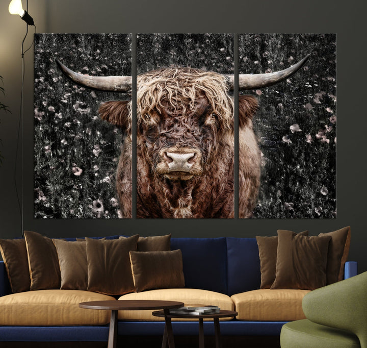 Highland Cow Photography Canvas Wall Art Print Animal Wall Art Painting Large Cow Canvas Print Home Office Ranch Farm Decoration Framed Ready to Hang Animal Canvas Art Nature Photo Art