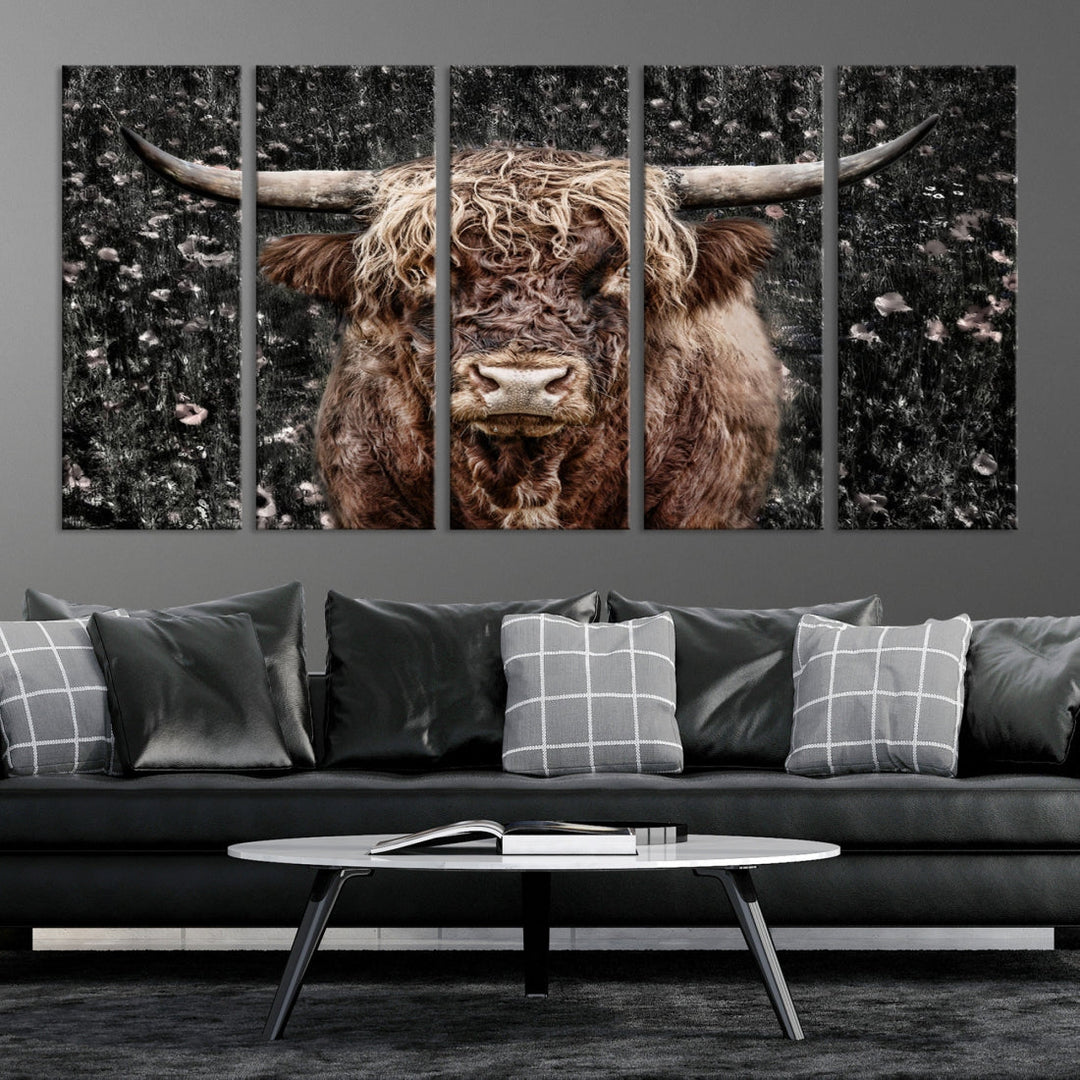 Highland Cow Photography Canvas Wall Art Print Animal Wall Art Painting Large Cow Canvas Print Home Office Ranch Farm Decoration Framed Ready to Hang Animal Canvas Art Nature Photo Art