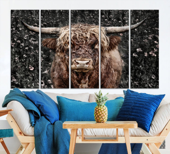 Highland Cow Photography Canvas Wall Art Print Animal Wall Art Painting Large Cow Canvas Print Home Office Ranch Farm Decoration Framed Ready to Hang Animal Canvas Art Nature Photo Art