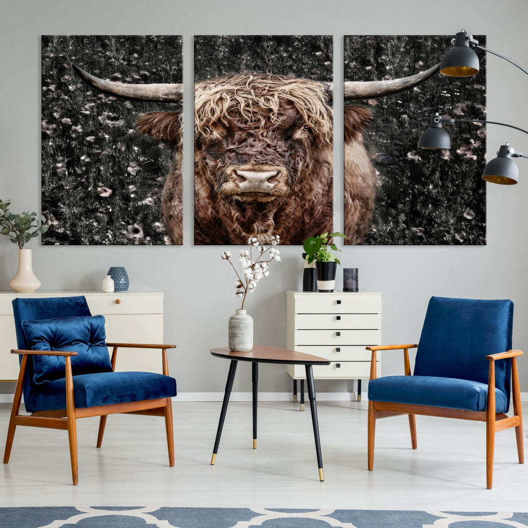 Highland Cow Photography Canvas Wall Art Print Animal Wall Art Painting Large Cow Canvas Print Home Office Ranch Farm Decoration Framed Ready to Hang Animal Canvas Art Nature Photo Art