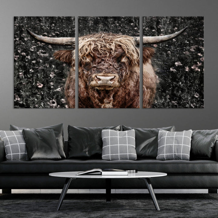 Highland Cow Photography Canvas Wall Art Print Animal Wall Art Painting Large Cow Canvas Print Home Office Ranch Farm Decoration Framed Ready to Hang Animal Canvas Art Nature Photo Art